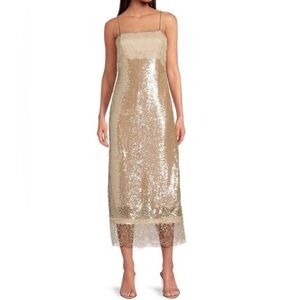 Gianni Bini Beige Sequin Midi Dress